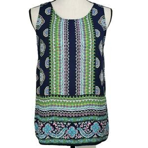 Cynthia Rowley Floral Blouse‎ Womens Sz XS Blue Green Pink Boho Career Top Shirt